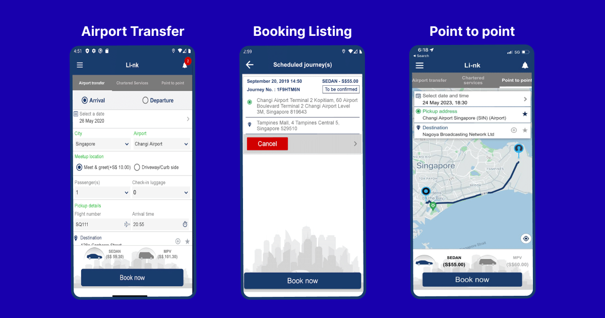 Limousine li-nk app screens